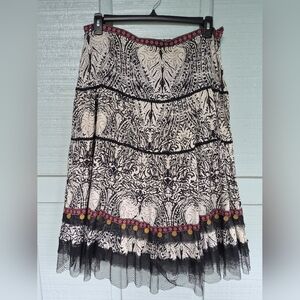 Black/White Tiered Cotton Skirt Tulle Hemline XL Cotton Boho Hippie Lagonlook